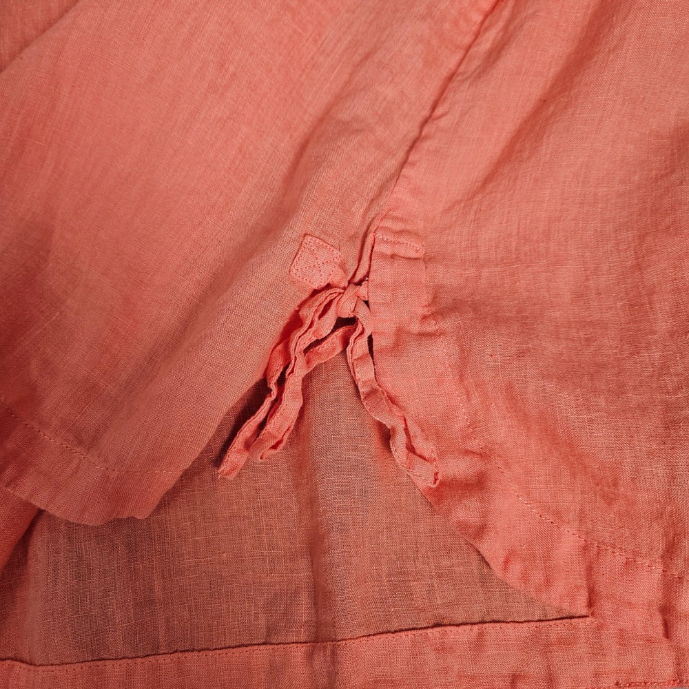 Isaac Mizrahi Women L Linen‎ Blouse 3/4 Sleeve Tie Hem Coastal Coral Resort Top - Picture 5 of 8